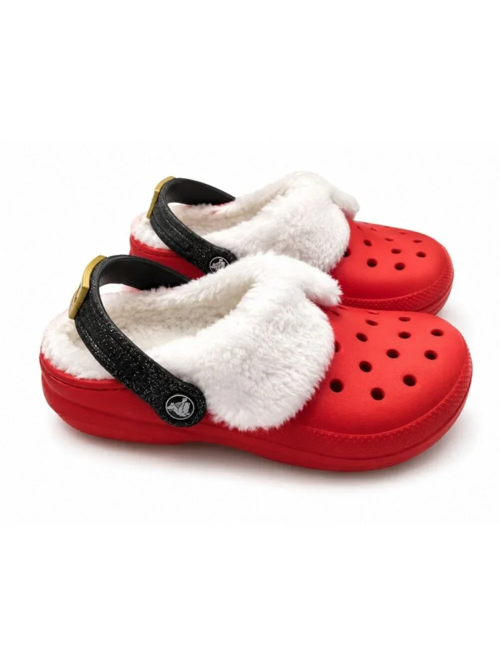 Crocs Classic Lined Santa Clog Toddler C7 Red Black Fuzzy Christmas Holiday
